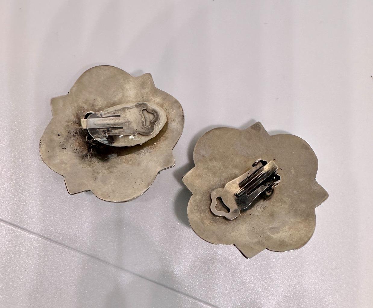 Vikki Carr Estate Native American Onyx Agate Silver Earrings Certificate Authent