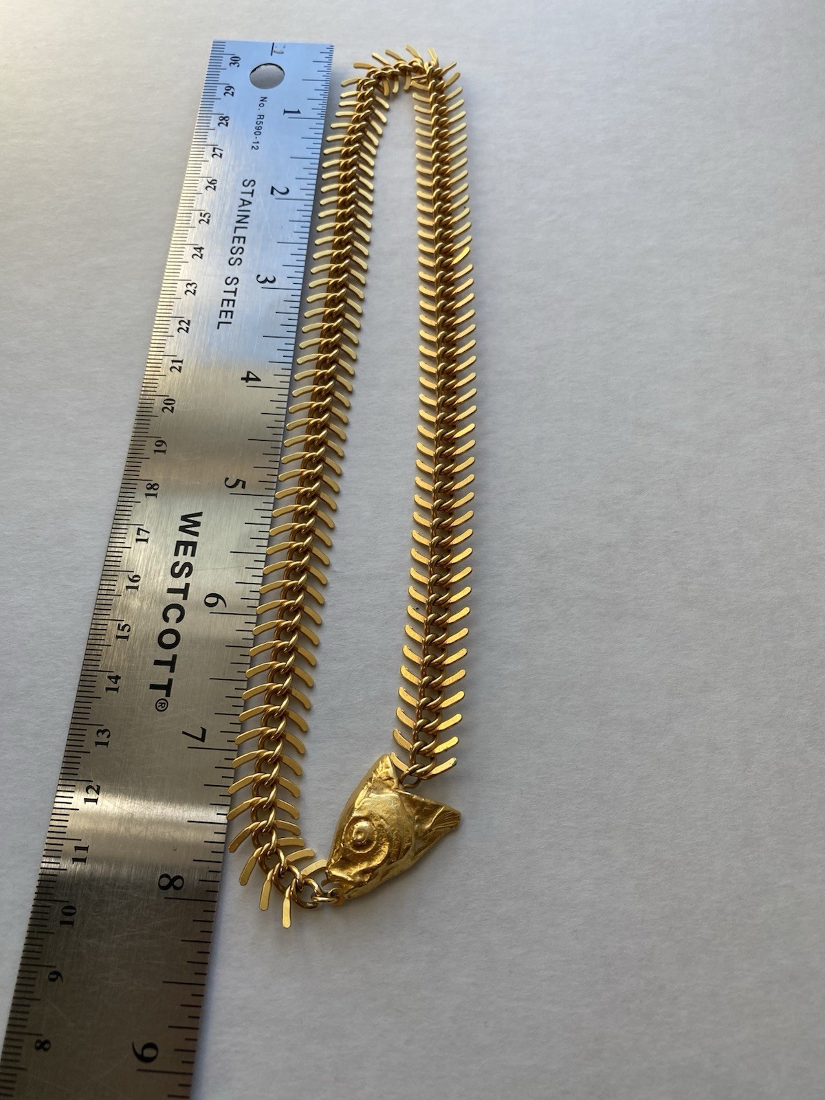 Vtg MDM Maison De Mode Fish Bone FishHead Necklace Gold Tone 16” Mermaidcore