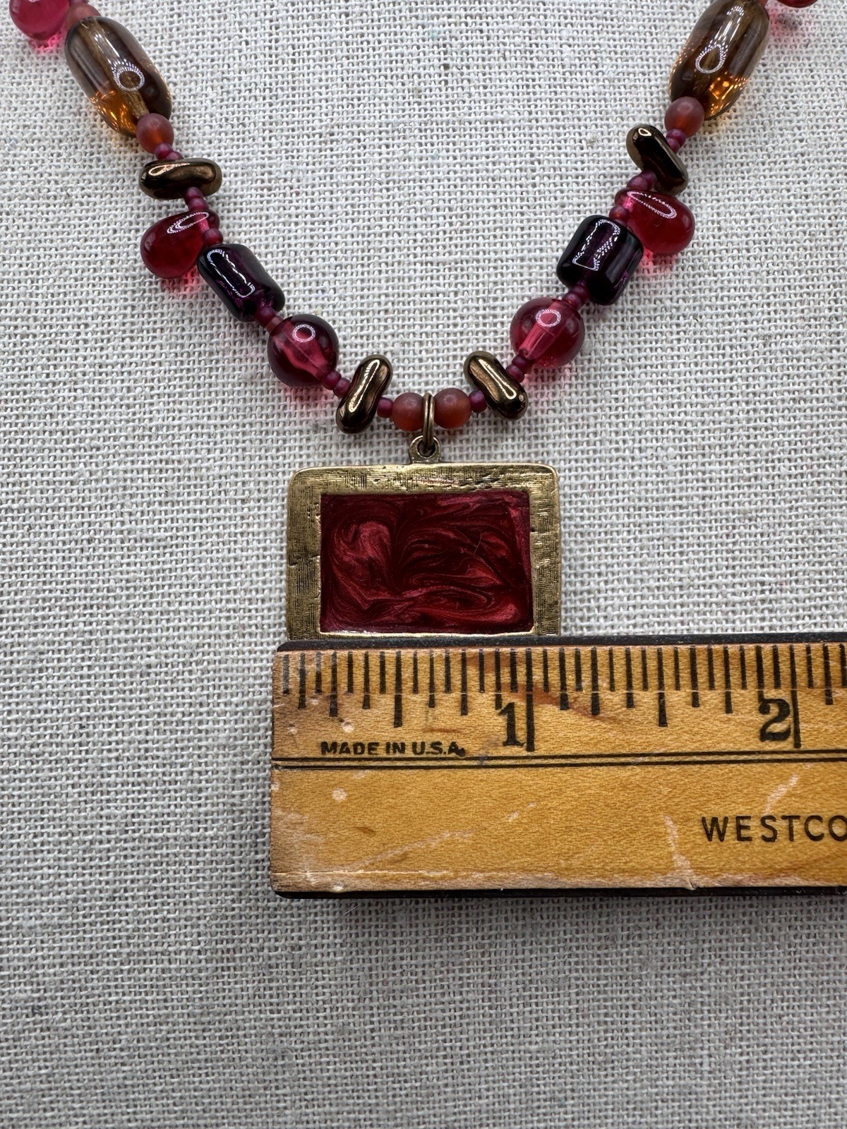 Vintage NOS Shaune Bazner Gold Tone Enamel Carnelian Crystal Glass Necklace 18”