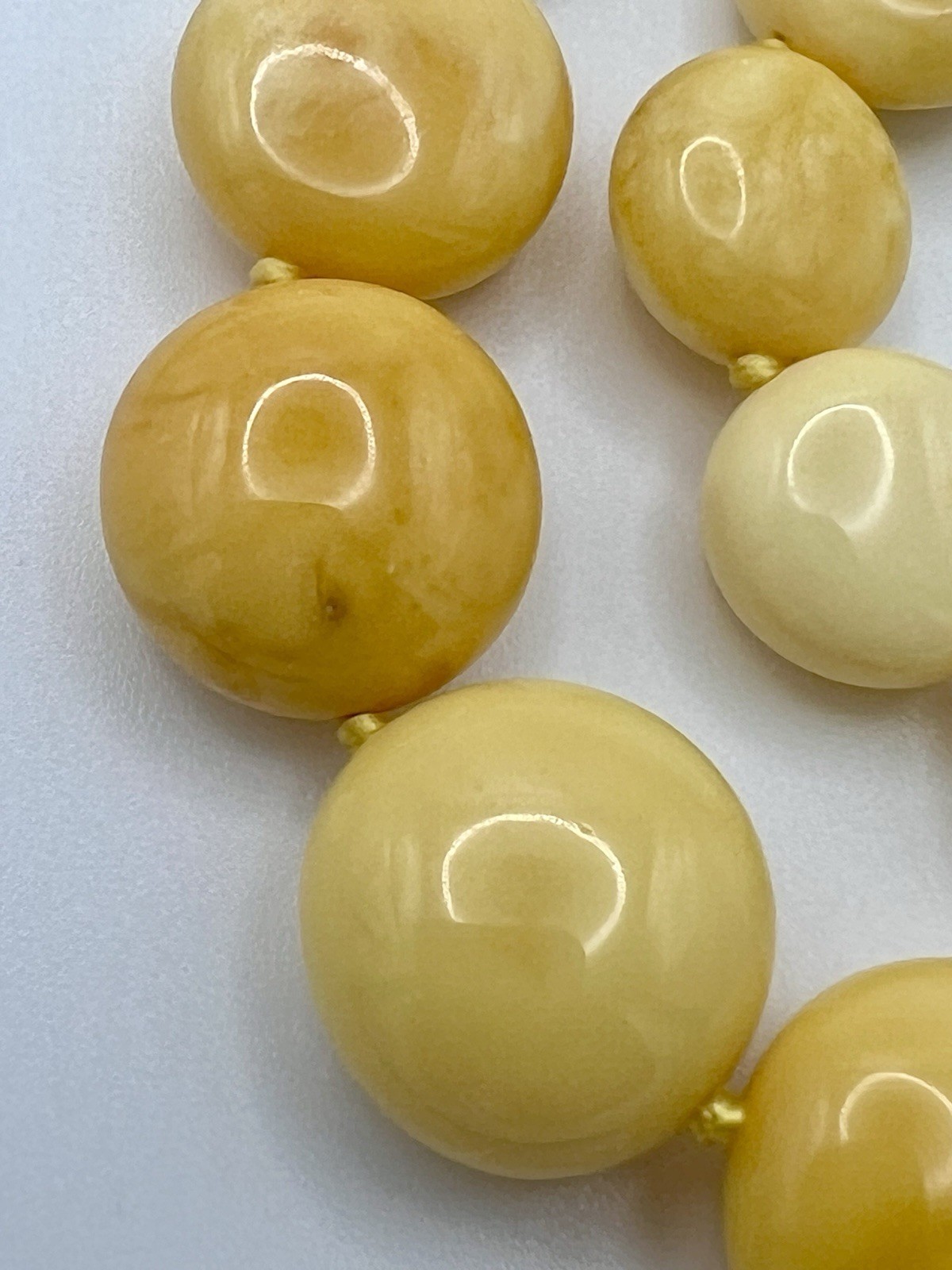 Butterscotch/Egg Yolk Baltic Amber Disk Bead 17-3/4” Necklace 20.8g