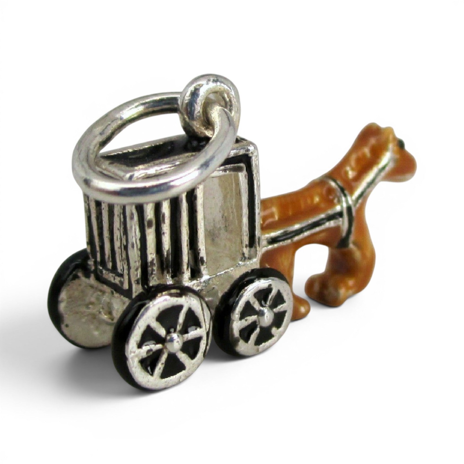 Sterling Silver Enamel Amish Horse & Buggy Charm for Bracelet Pennsylvania Gift