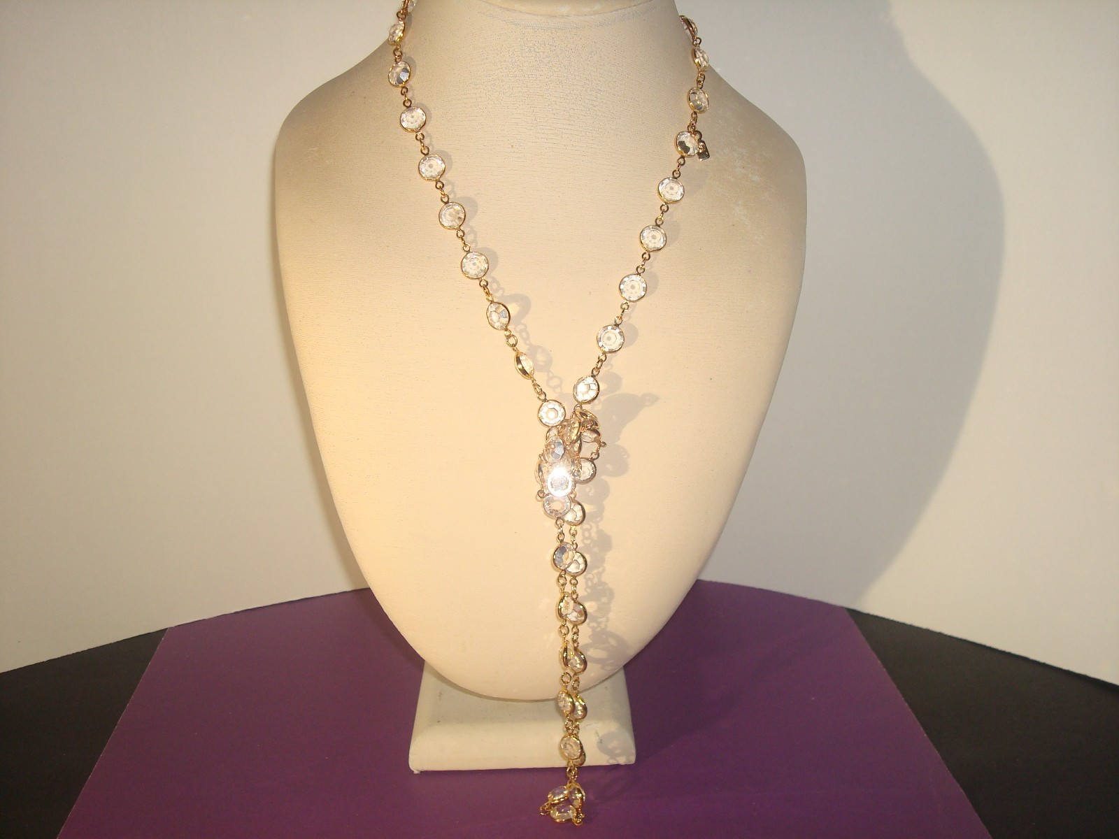 SWAROVSKI SWAN SET/LOT CLEAR CRYSTAL BEZEL NECKLACE 36″&EARRINGS,CLUSTER,DANGLE