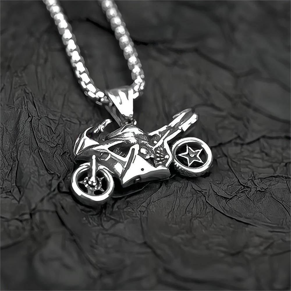 Stainless steel necklace with retro hip-hop style motorcycle pendant