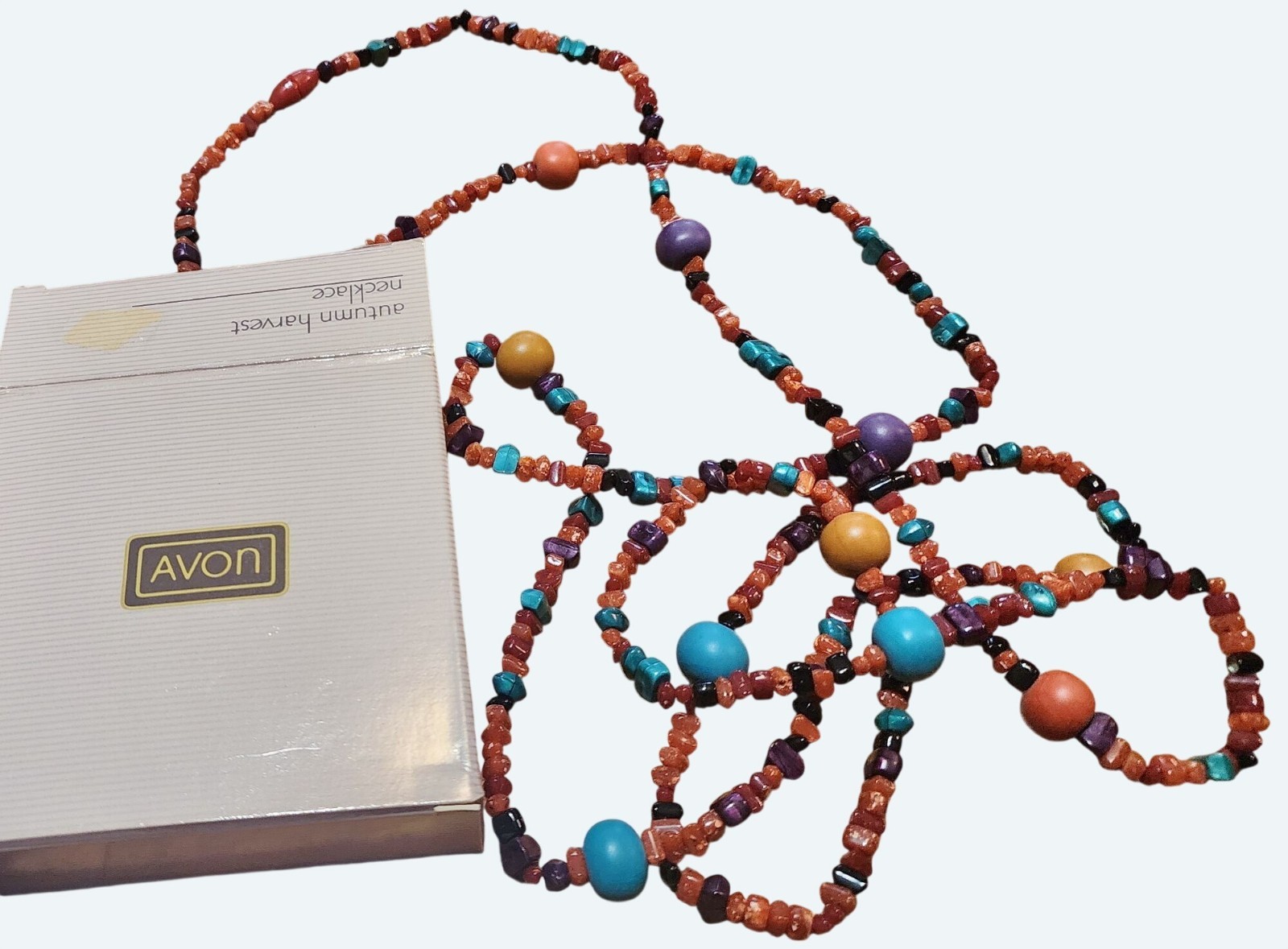 Vtg 1989 Avon Autumn Harvest Beaded Multicolor Rope Necklace Unused Stock w Box