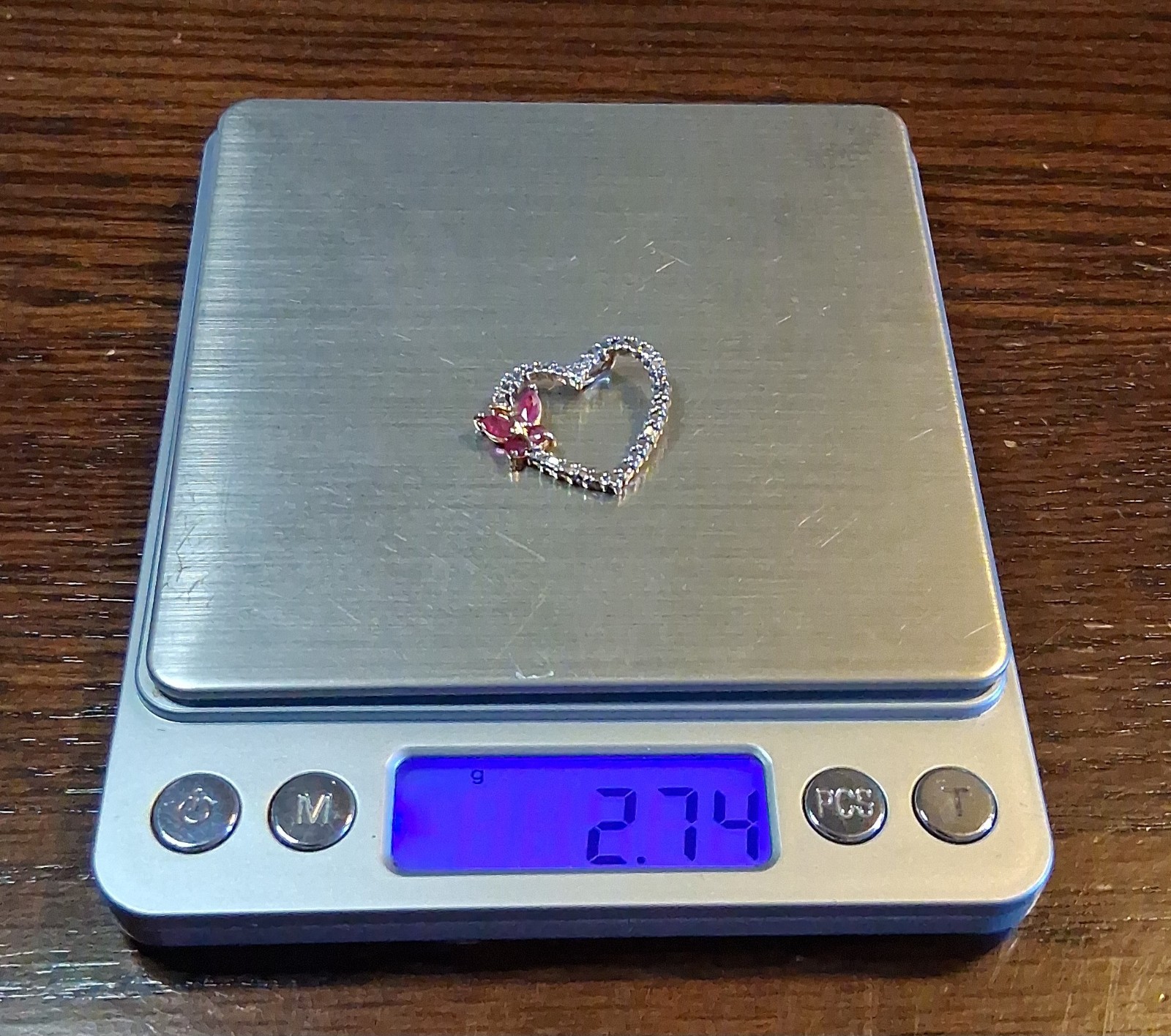 Vintage Sterling Vermeil Ruby Butterfly Heart Pendant 2.7g See Pics/Description