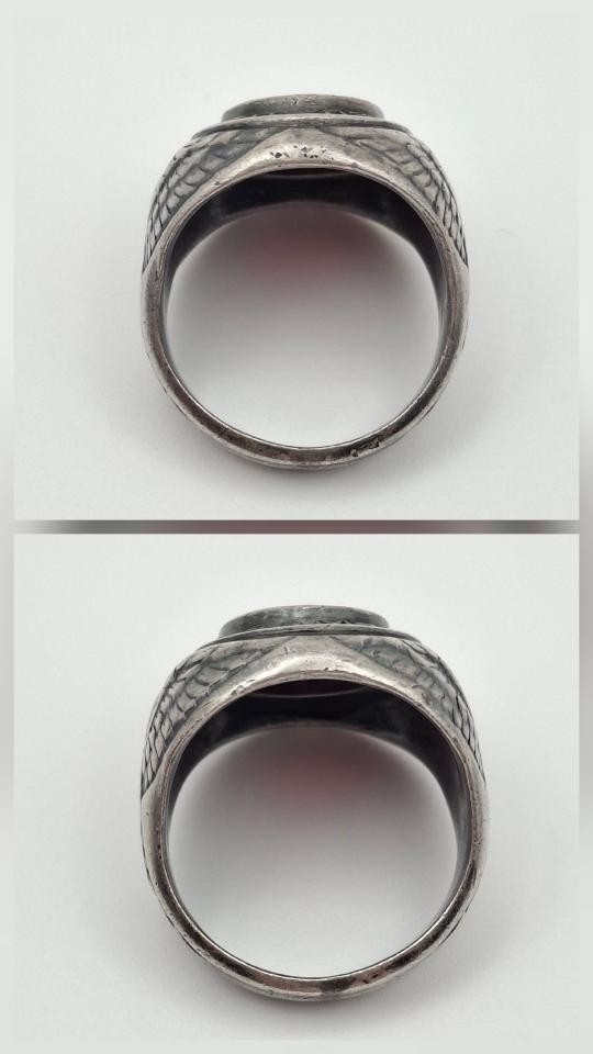 Vintage 925 Sterling Silver US Army Seal Red Intaglio Glass Signet Ring Size 7.5
