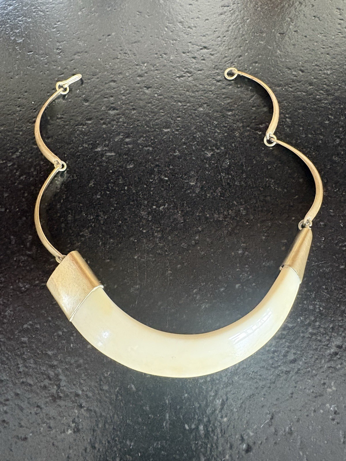 Vintage Mid-Century Natural Horn Necklace With Brass Fittings Circa 1960