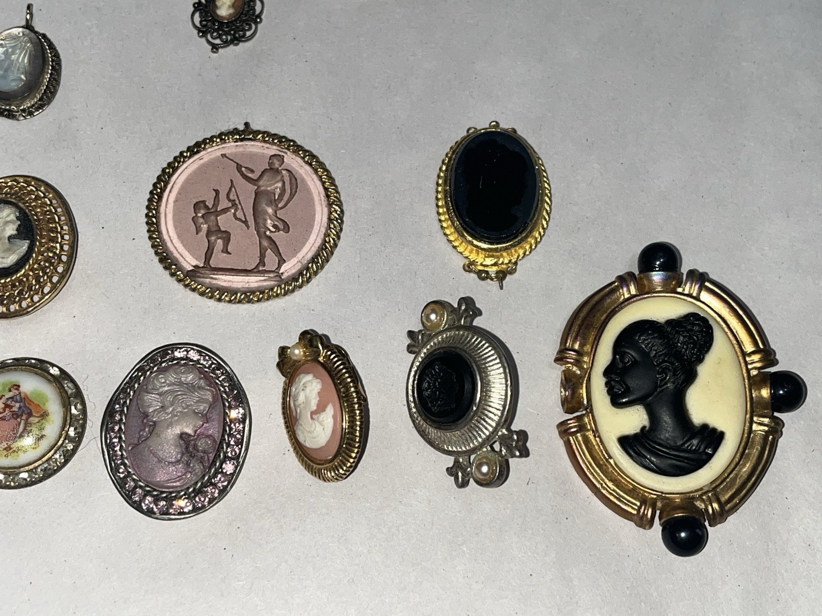 Vintage Cameo Jewelry Lot Wearable & Broken Pieces Sterling Costume Modern