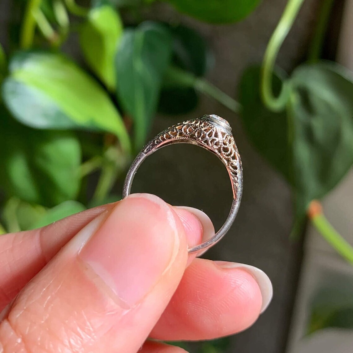 Filigree Solitaire Bezel Set Moissanite Vintage Retro Ring 935 Argentium Silver