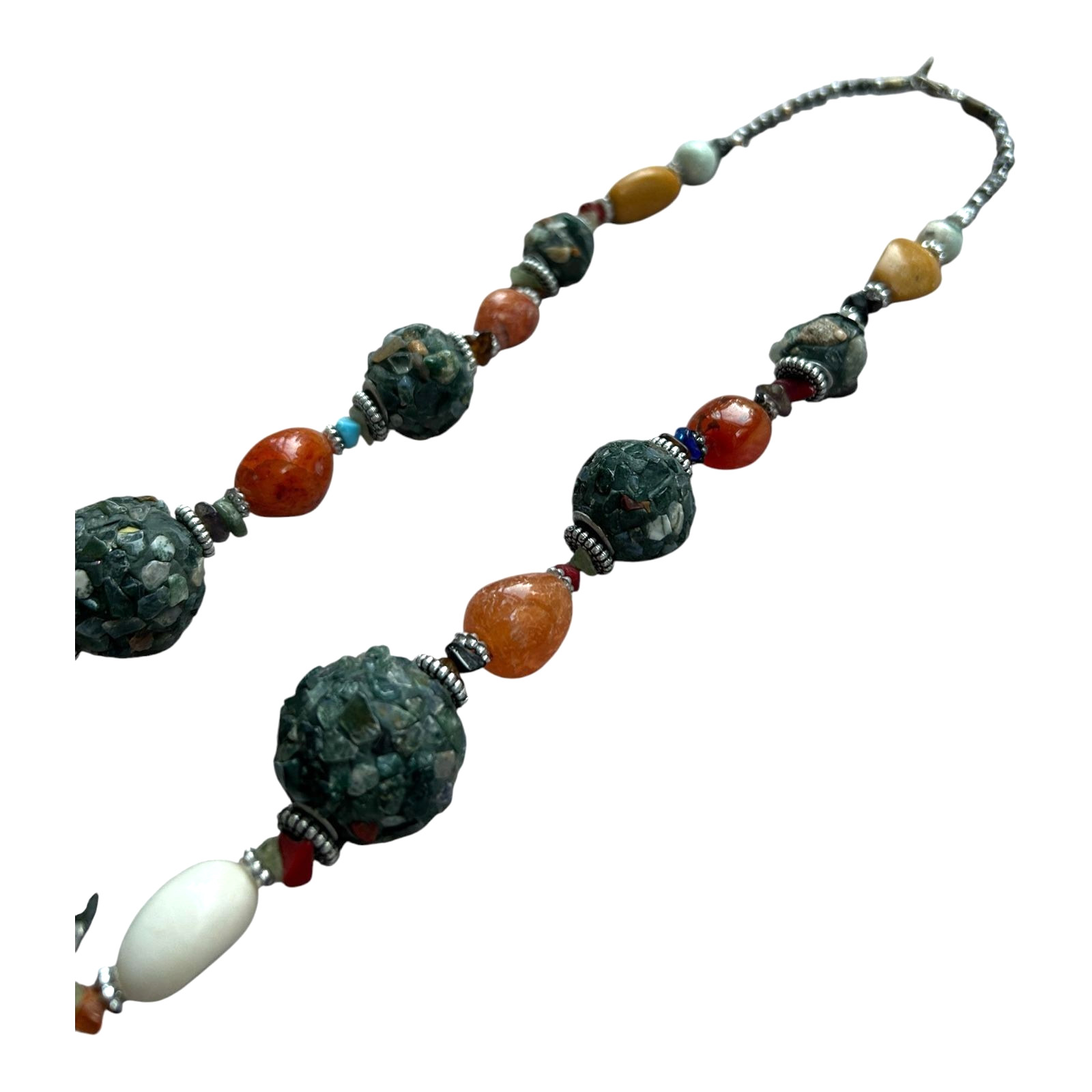 Vintage Chunky Mosaic Stone Beaded Necklace Multicolor Boho Statement Artisan