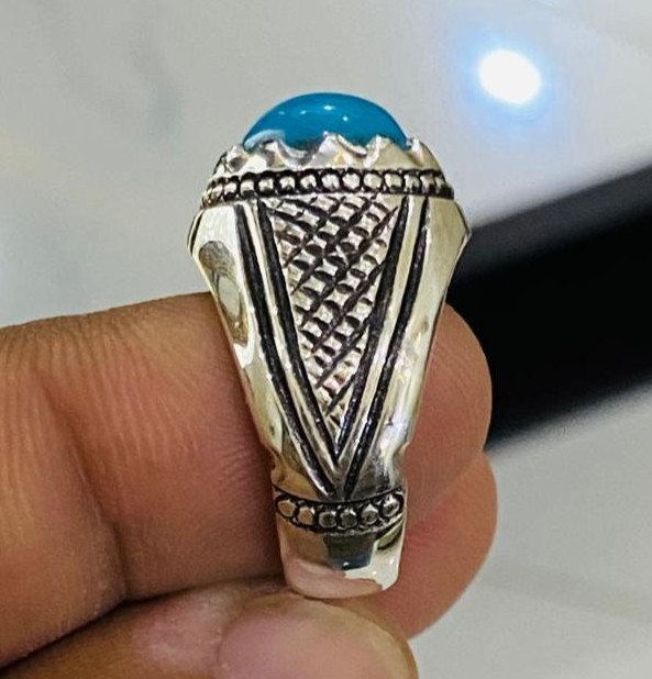 Men Turquoise Ring, Natural Feroza Stone, Handmade Ring, Muharam Al Haram Gift