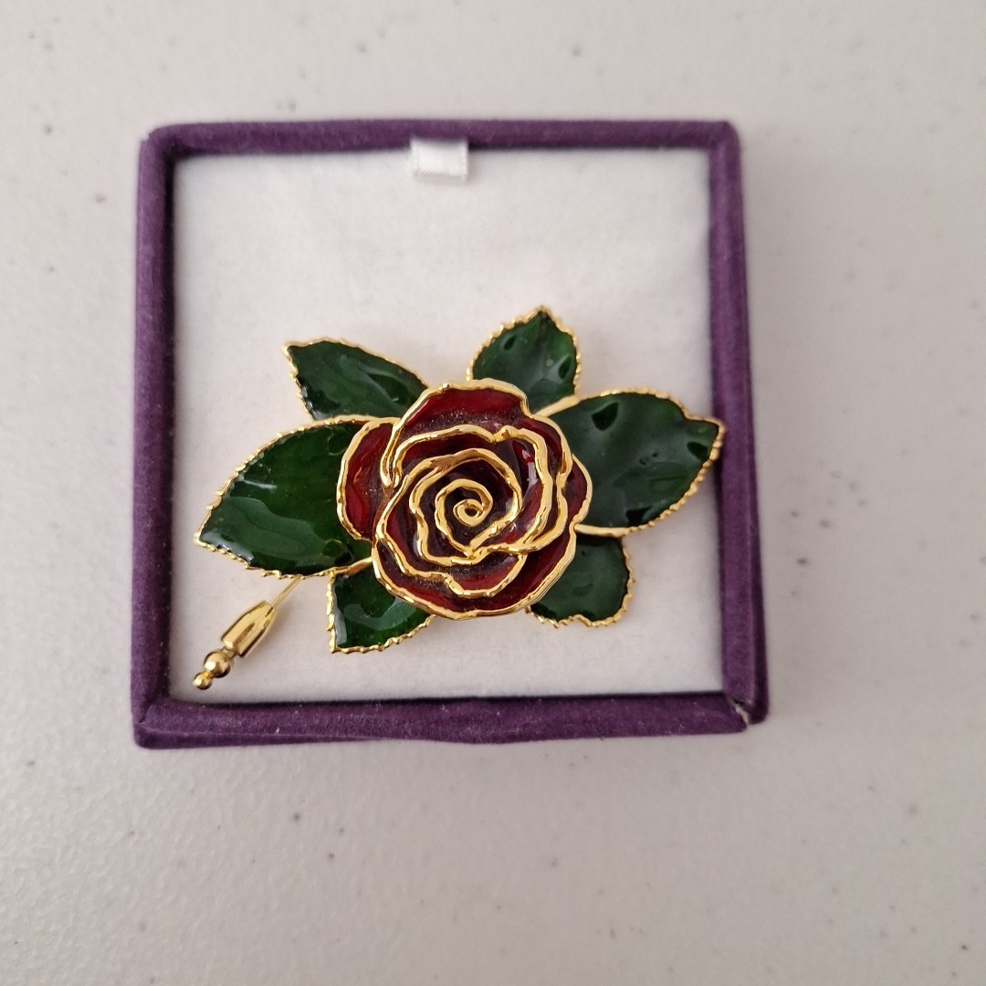 VINTAGE METAL ENAMEL ROSE FLOWER PIN BROOCH RUFFLE PETALS Rose 3″ NEW