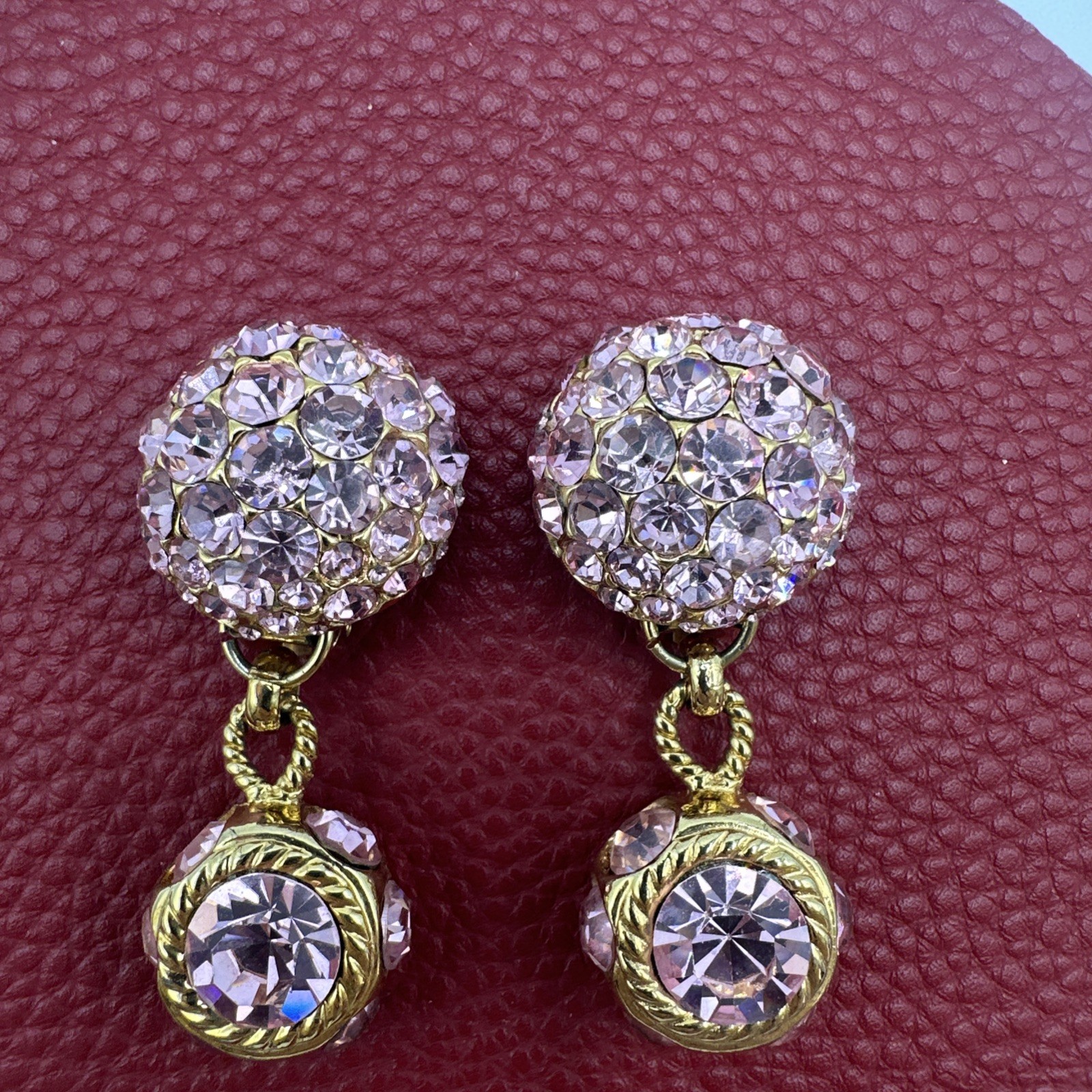 Vintage Sparkling BLANCA Clip on Pink Rhinstones Dangle Earrings. See pics.