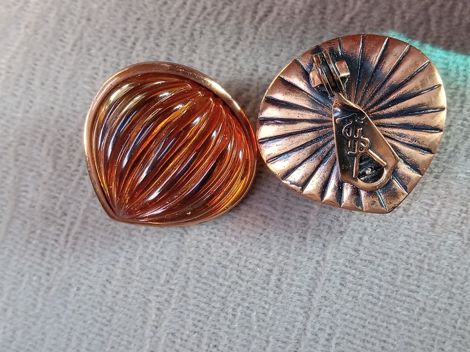 Vintage Ives Saint Laurent Coppertone & Amber tone Clip/Pierced Earrings