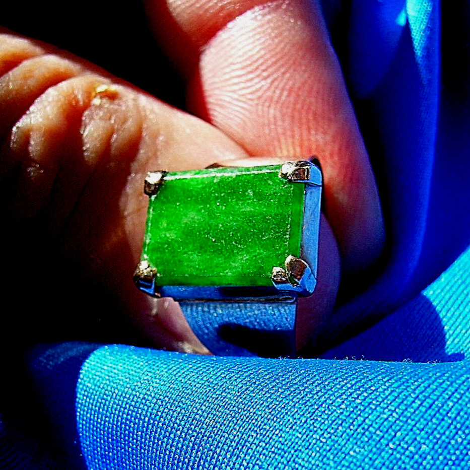 Original EARTH MINED Jadeite JADE Antique Engagement Ring Deco SOLID 18K GOLD 6