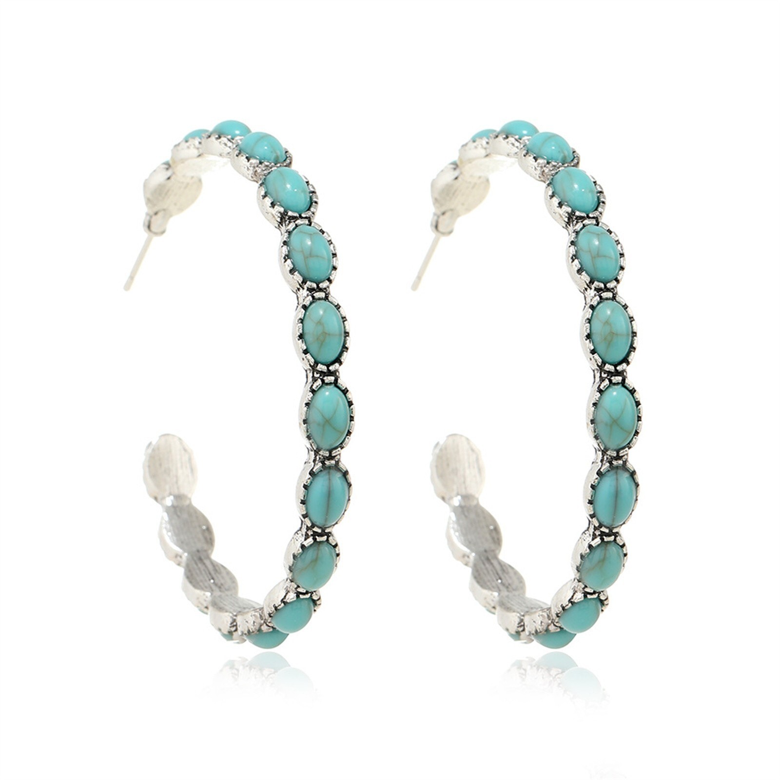Zinc Alloy Large Oval Vintage Hoop Bohemian Earrings
