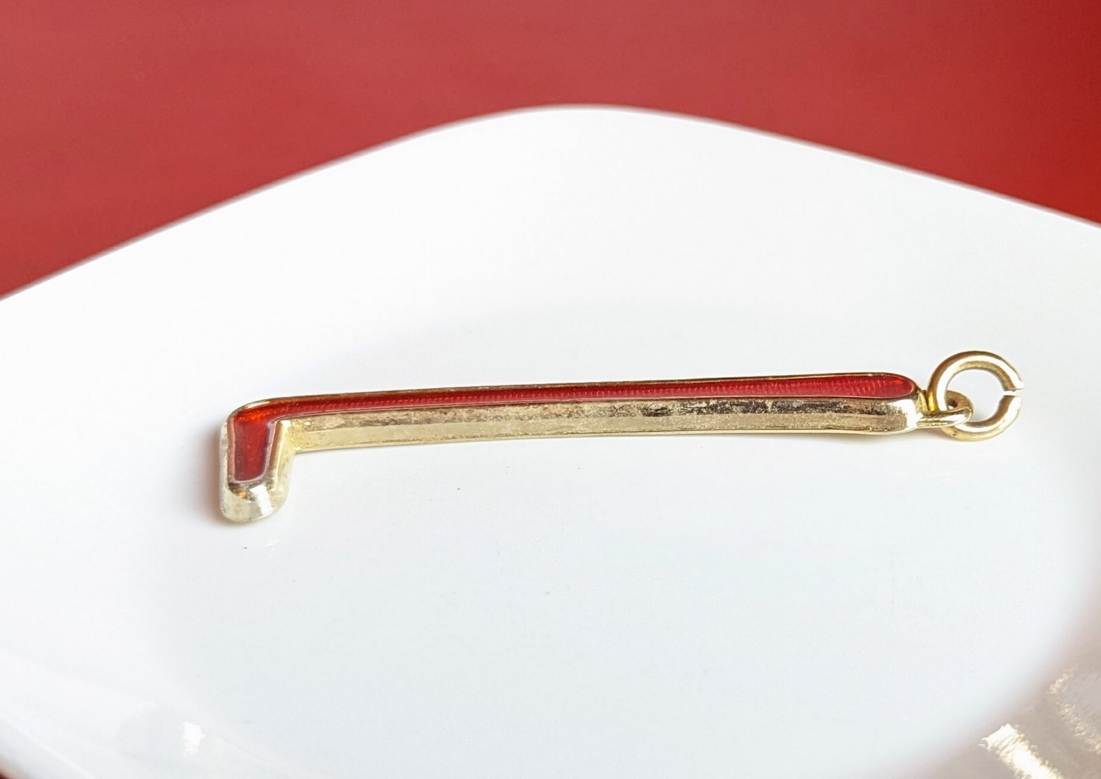 Hallmark 4″ Charm Letter L Initial Pendant Ornament Gold Tone RED Enamel