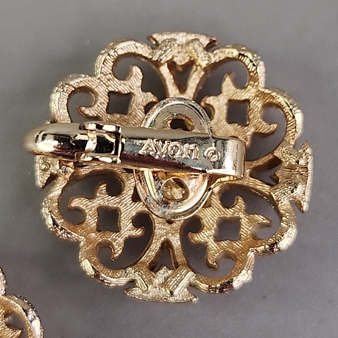 Vintage Avon Clip On Earrings Gold Tone Round Filigree .75″