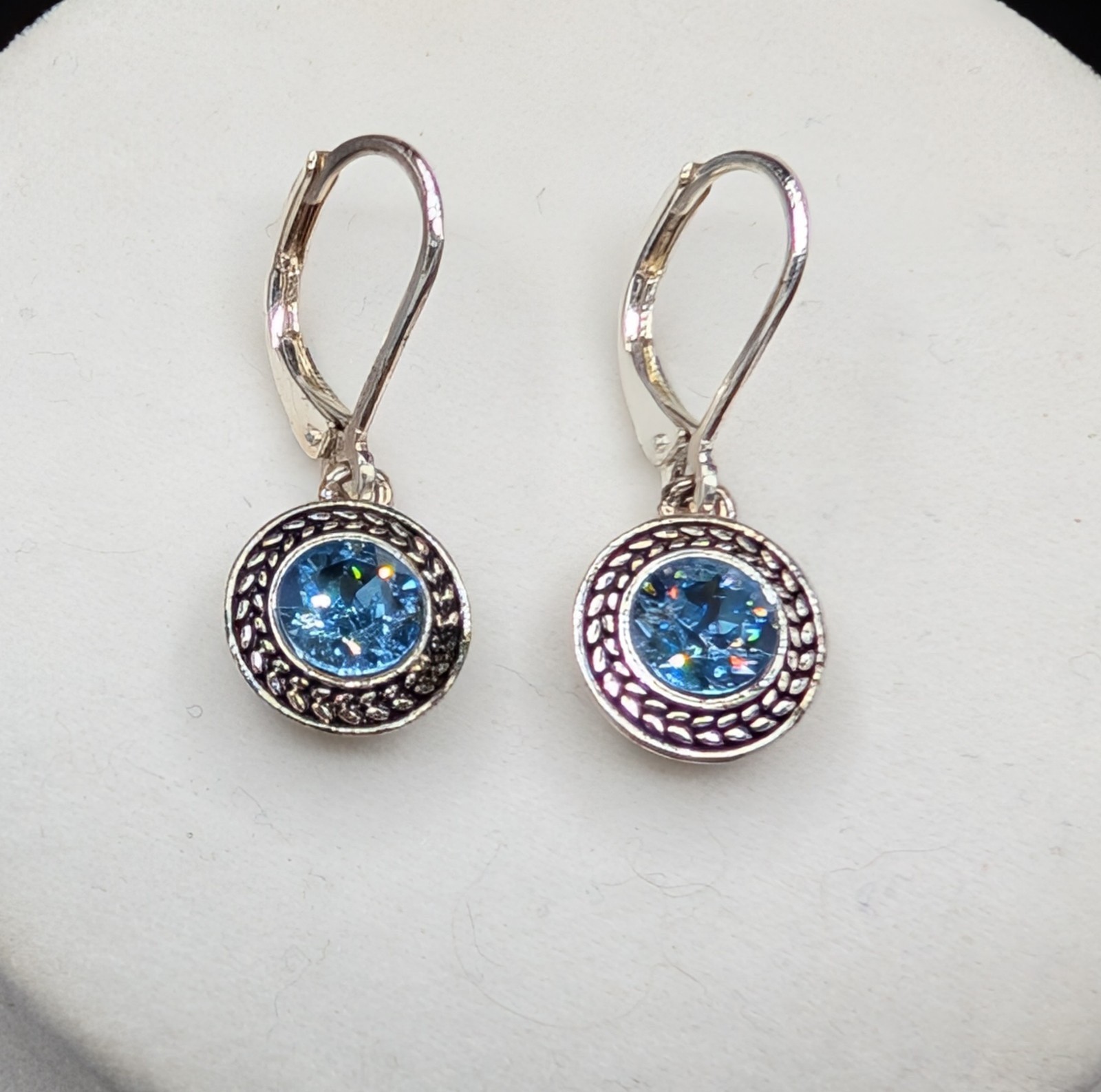 NAPIER Silver Tone Blue Swarovski Crystal Drop Pierced Earrings, NEW ON CARD