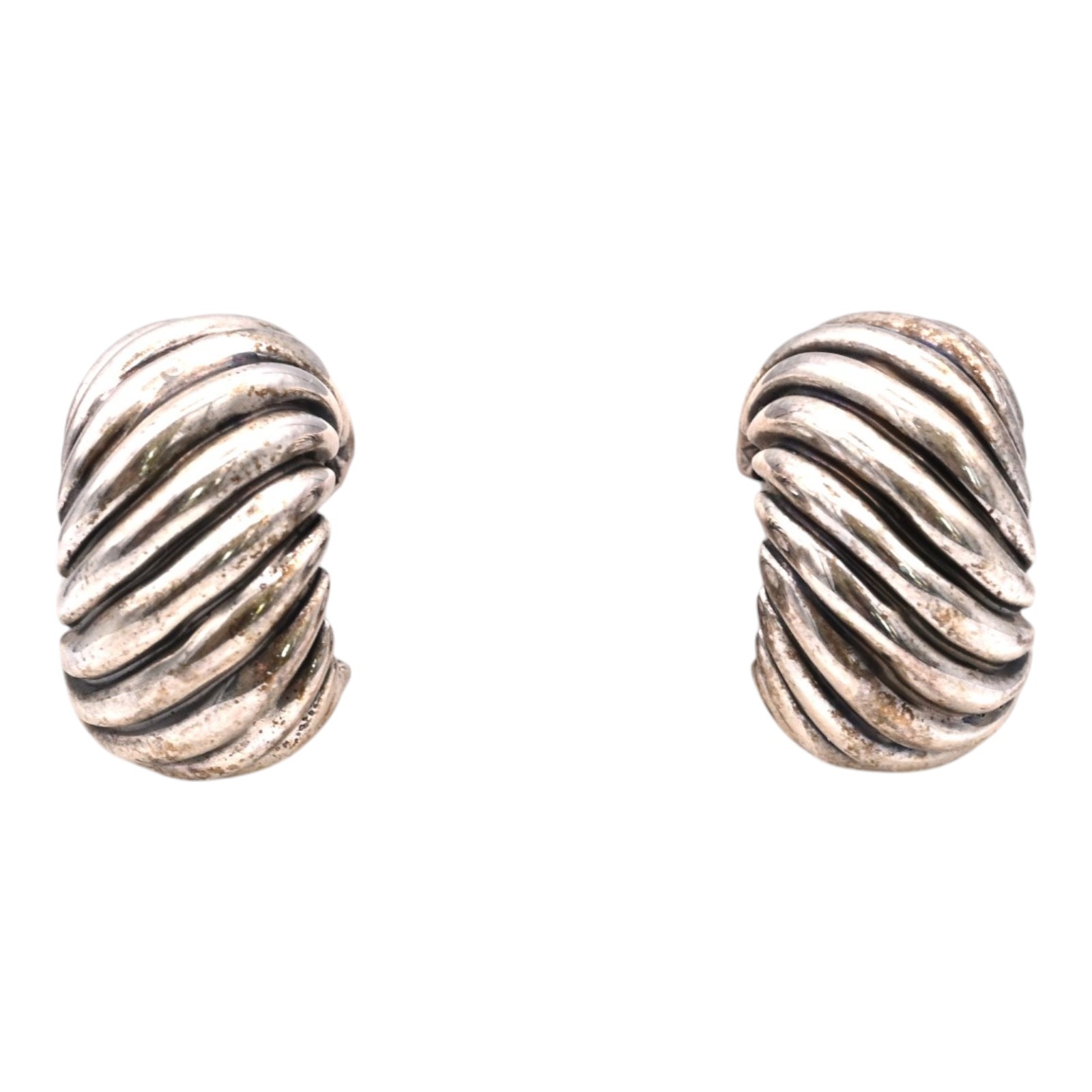 VINTAGE DAVID YURMAN CABLE SHRIMP HOOP EARRINGS STERLING SILVER 14K GOLD SIGNED