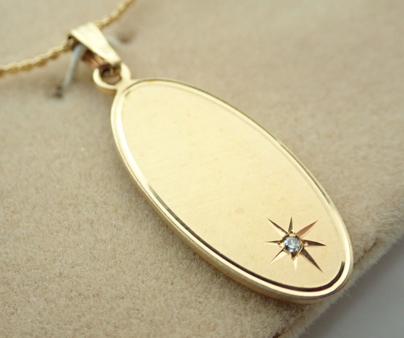 Vintage 14k Yellow Gold Filled Diamond Pendant Necklace NOS New Old Stock