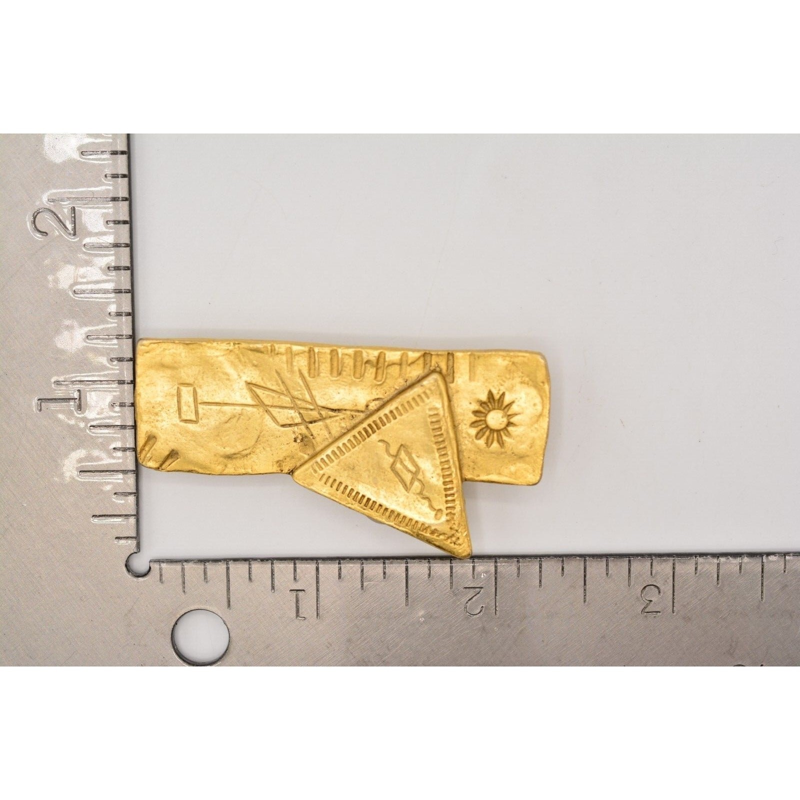Vintage Hierograph Pin Brooch Brushed Gold Sacred Writing Reading 1980s BinAJ