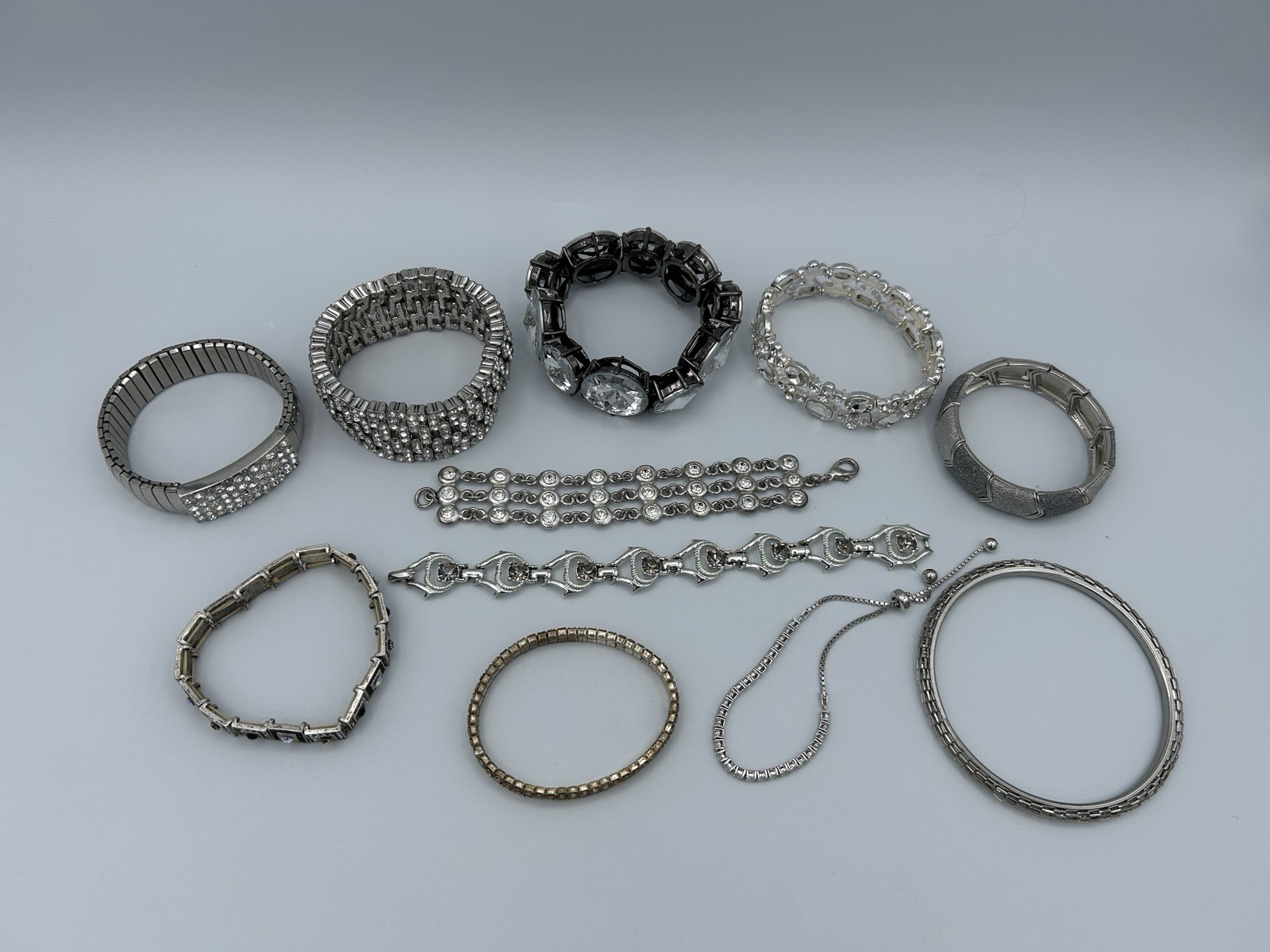 Vintage Rhinestone Crystal Sparkle Bracelets Lot Of 11 Various Styles