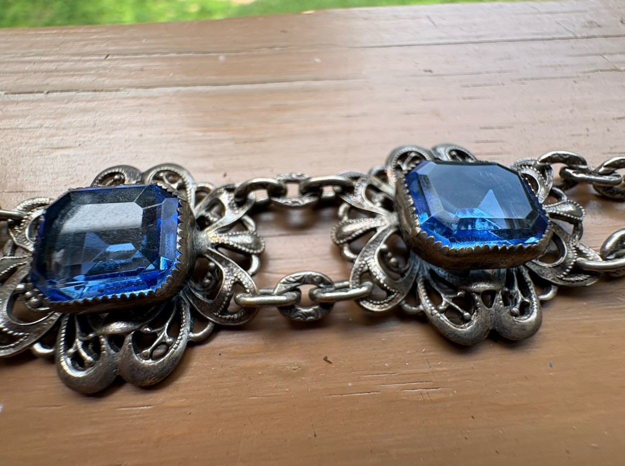 Blue Czech Glass Antique Bracelet Rare! Beautiful Condition! Estate Jewelry