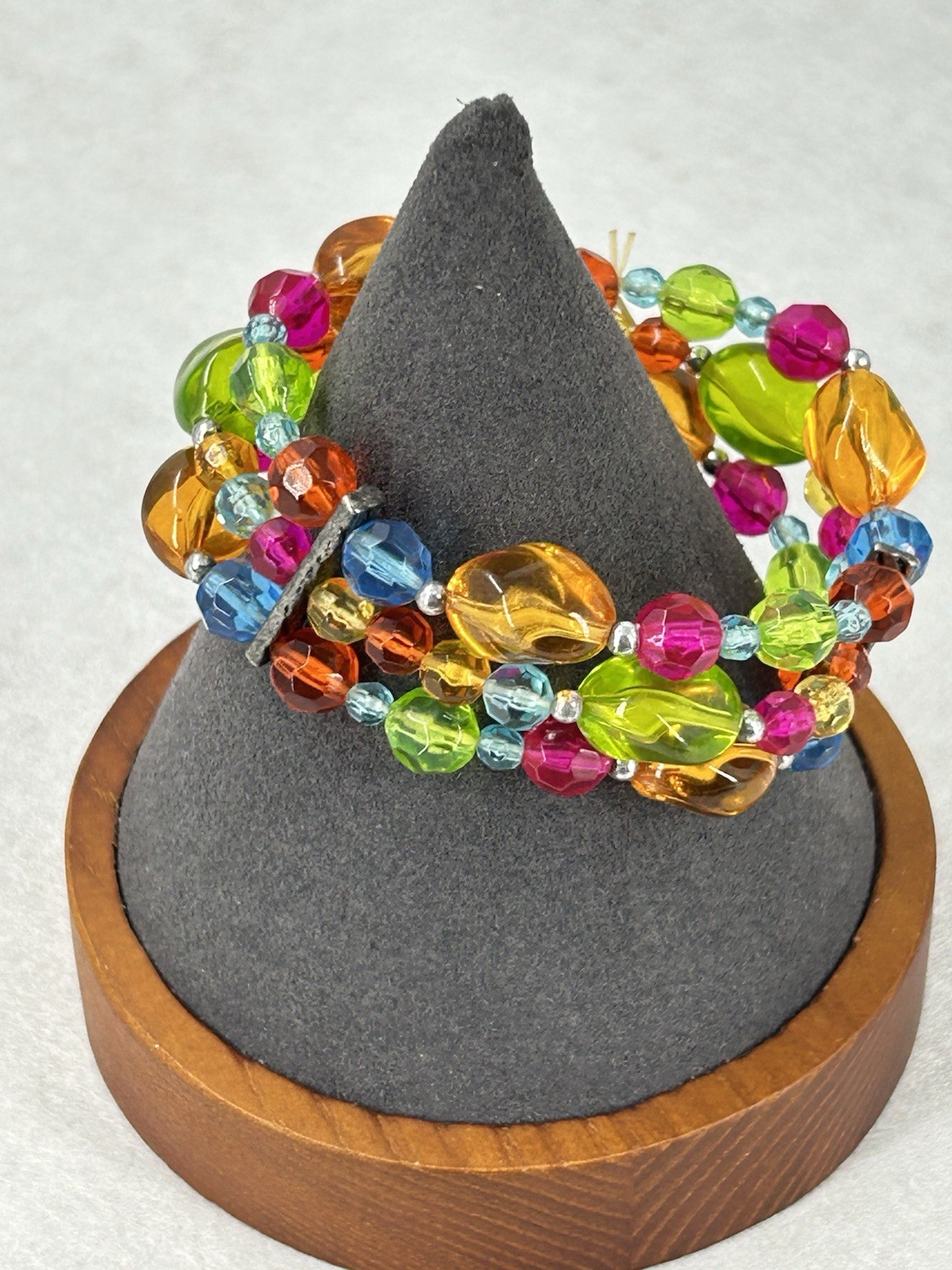 Vintage Colorful Lucite Triple Band Stretch Bracelet Green Blue Pink Orange