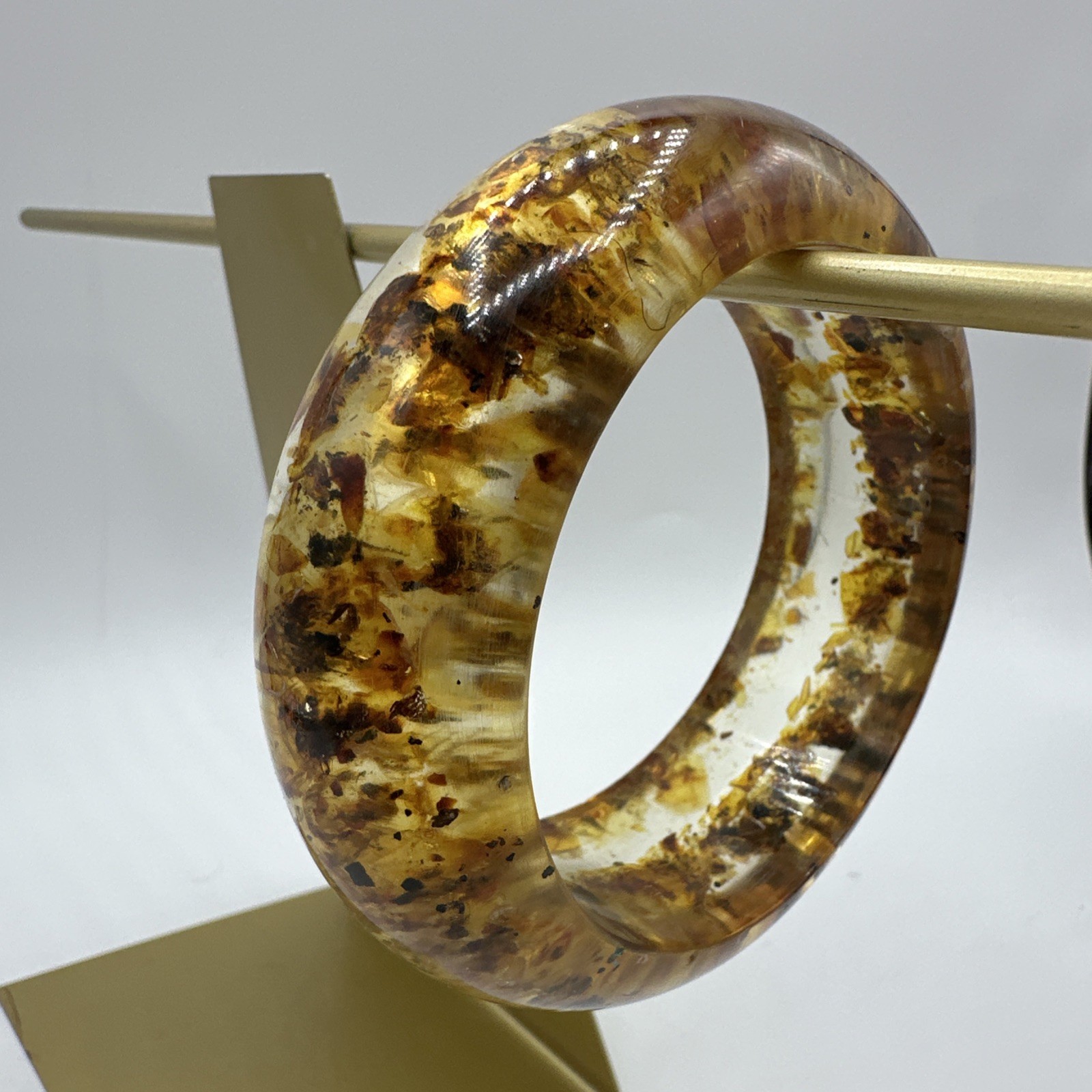 ‘70 Vtg Lucite Embedded Amber Cuff Bracelet. Fair condition. See pics.