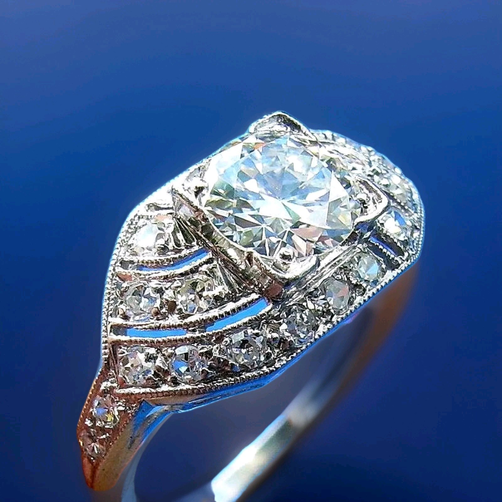 Original EARTH MINED DIAMOND Art Deco Engagement Ring Vintage PLATINUM Solitaire