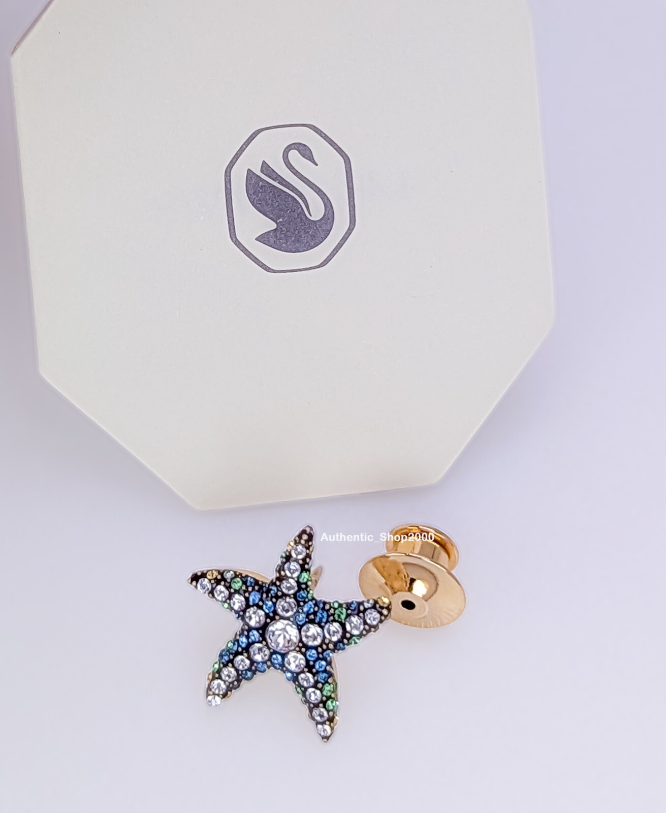 SCS 100% Genuine SWAROVSKI Swan Signed Starfish Brooch Tack Pin Sparkle Crystals