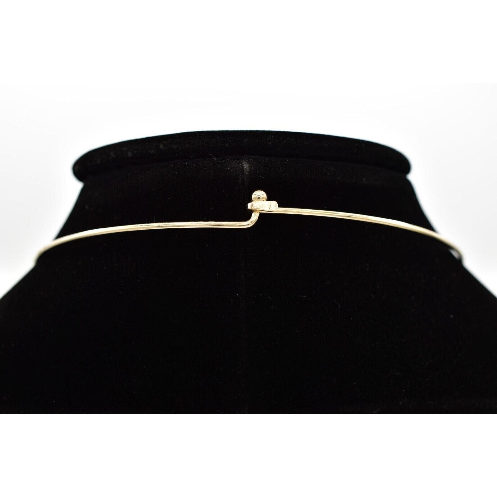 Vintage Choker Necklace Simple Wire Collar Gold Tone Metal Round Shiny NOS 1980s