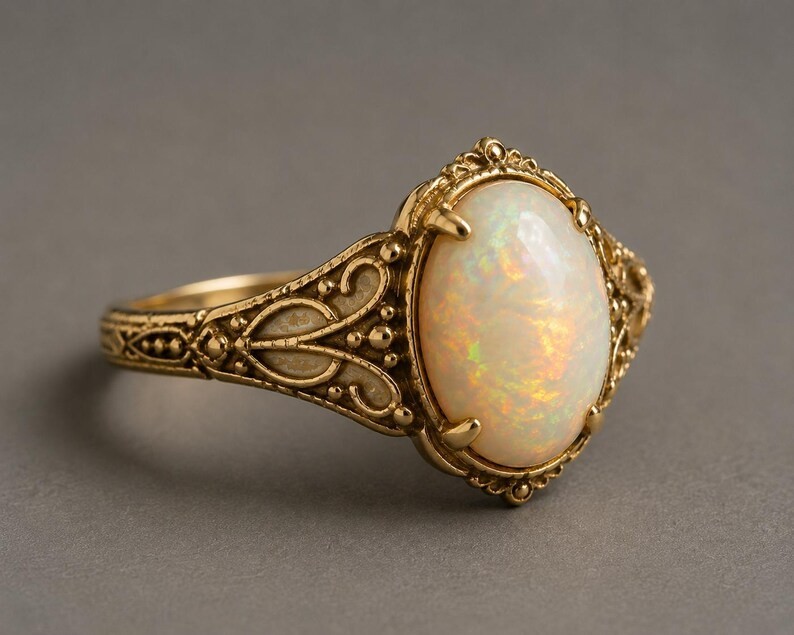 Natural Ethiopian Opal Ring 925 Sterling Silver Vintage Antique Ring