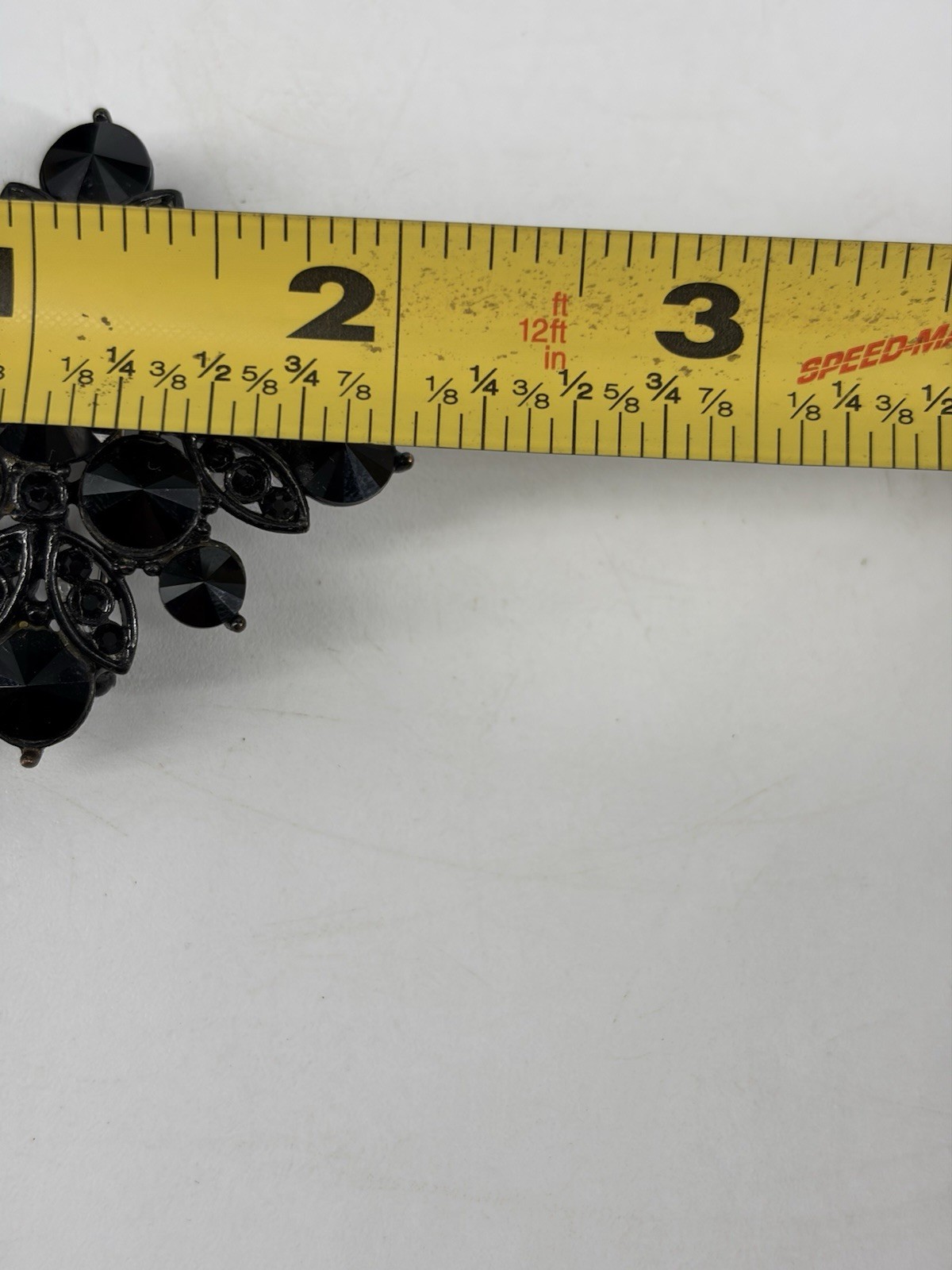 Vintage Weiss Jet Black Rhinestone Crystal Brooch & Clip On Earrings Set