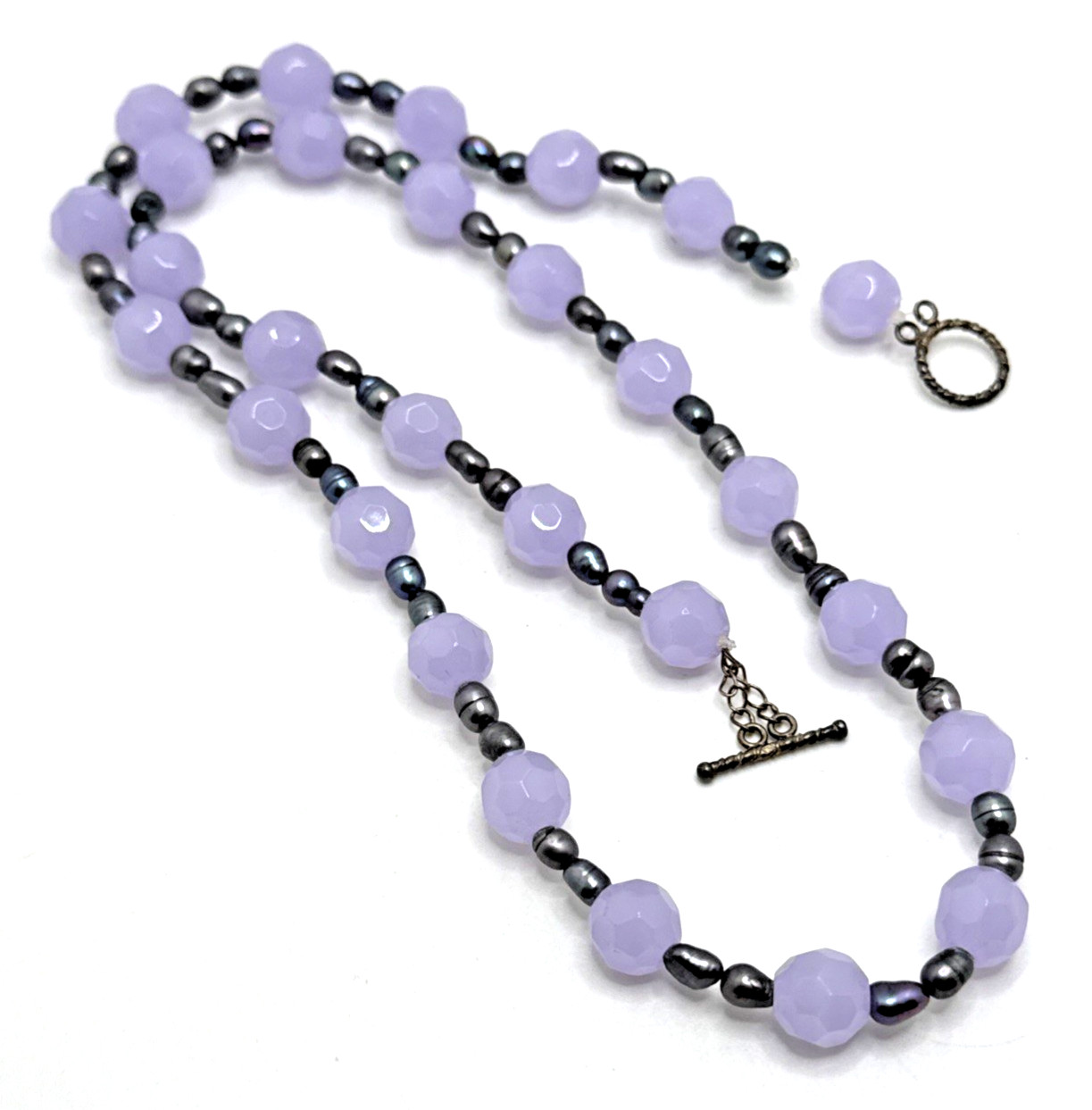 Genuine Baroque Pearl Purple Faceted Glass Bead Necklace 925 Sterling Silver 23″