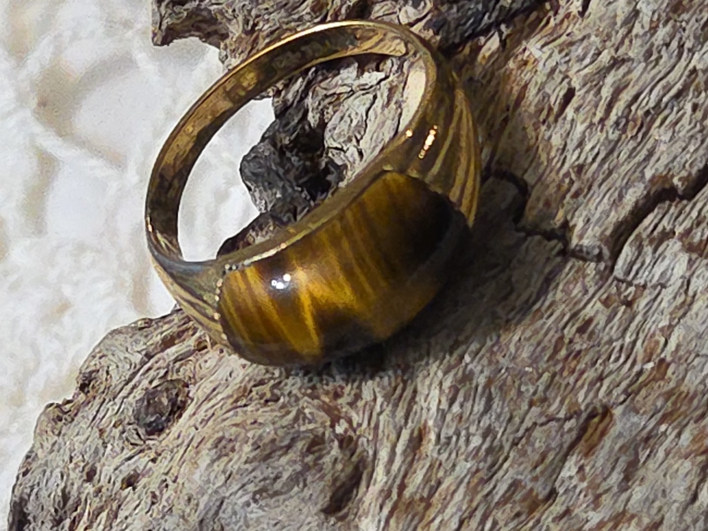 Vtg Signed Uncas Tiger’s Eye Ring 14K GE Gold Electroplate Sz 9 Boho Ring W66