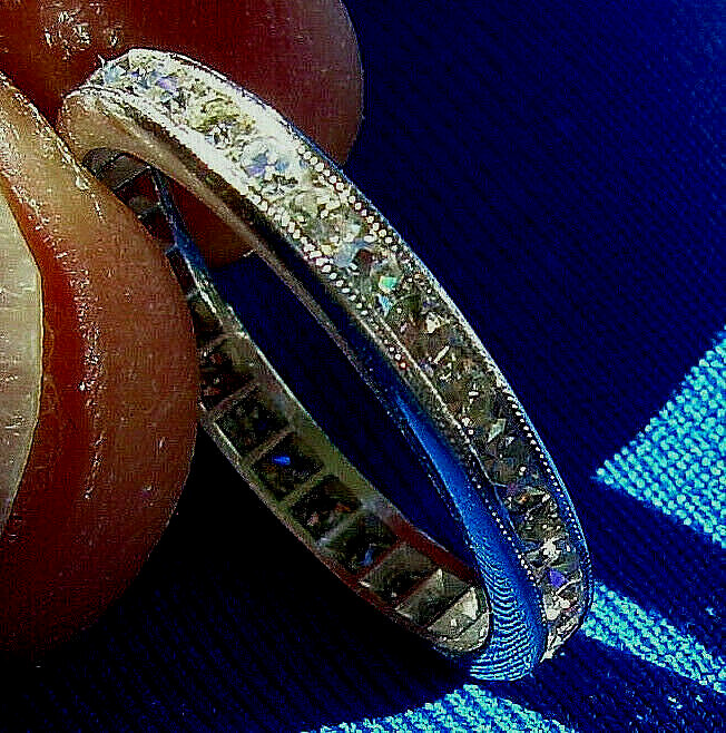 Original EARTH MINED DIAMOND Deco Wedding Band Eternity Anniversary Ring Size 5