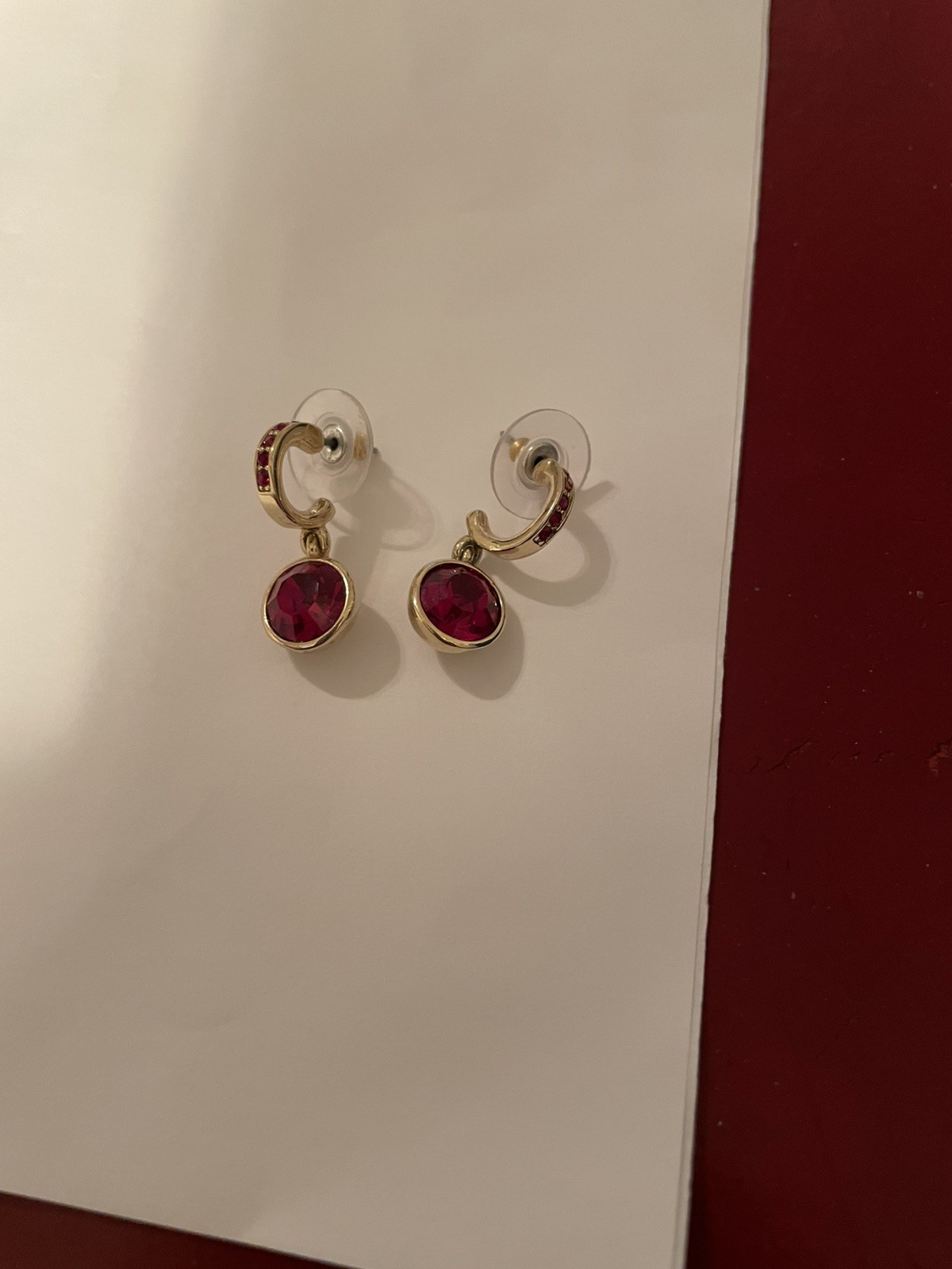 Givenchy Ruby Red Crystal Gold Tone Dangle Earrings