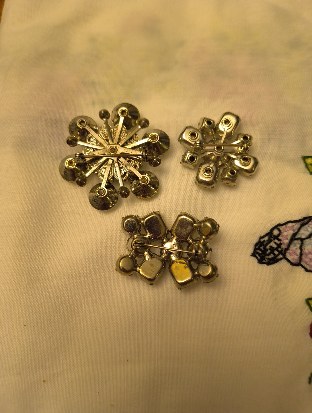 Vintage Trio Silver Tone Clear Rhinestone Brooches