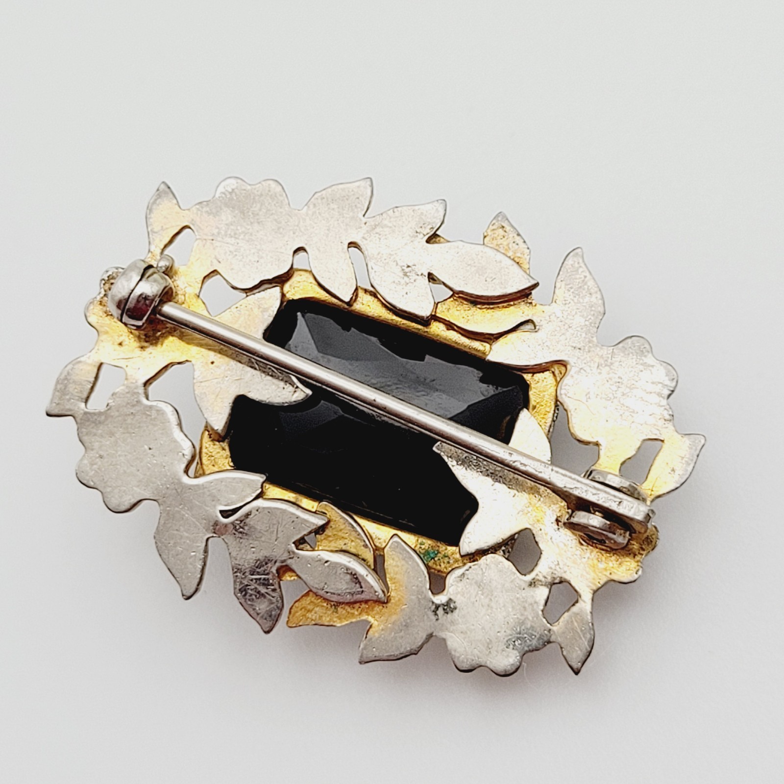 Nouveau Peking Glass Floral Victorian Mourning Brooch Style 1930s Vintage Brooch