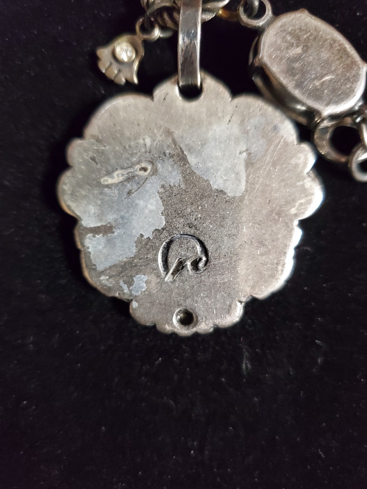 New Signed Silver Toned Metal Medallion Shield Necklace Charms Gift Unisex Adult