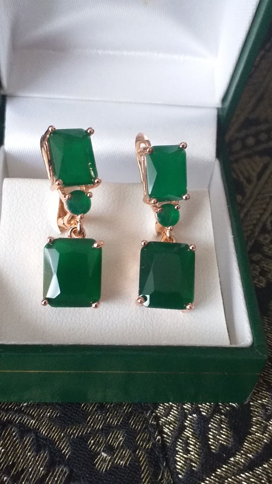 Vintage 1990-s 14 Ct Rolled Gold Emerald Earrings-Hallmarked 585 RG