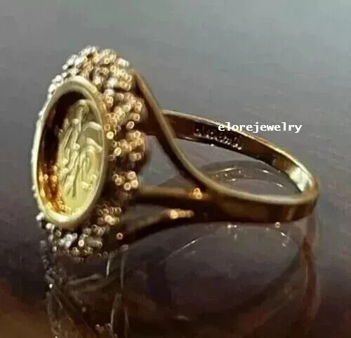 Womens Panda Bear Coin Ring 14K Yellow Gold Plated 2Ct Round MOISSANITE