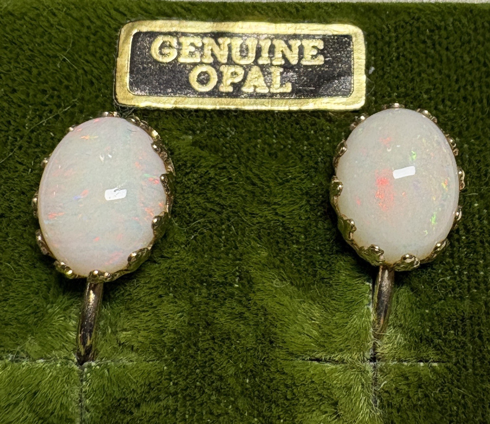 Vintage Genuine OPAL Earrings 1/20 12K GF Gold Filled Screw Back In Orig. Box