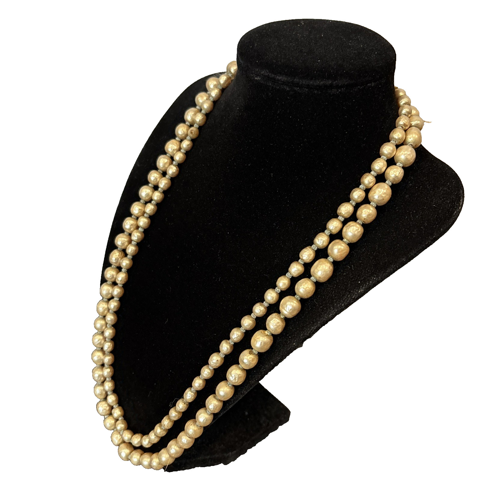 Double Strand Miriam Haskell Baroque Simulated Pearl Necklace Gold Tone Closure