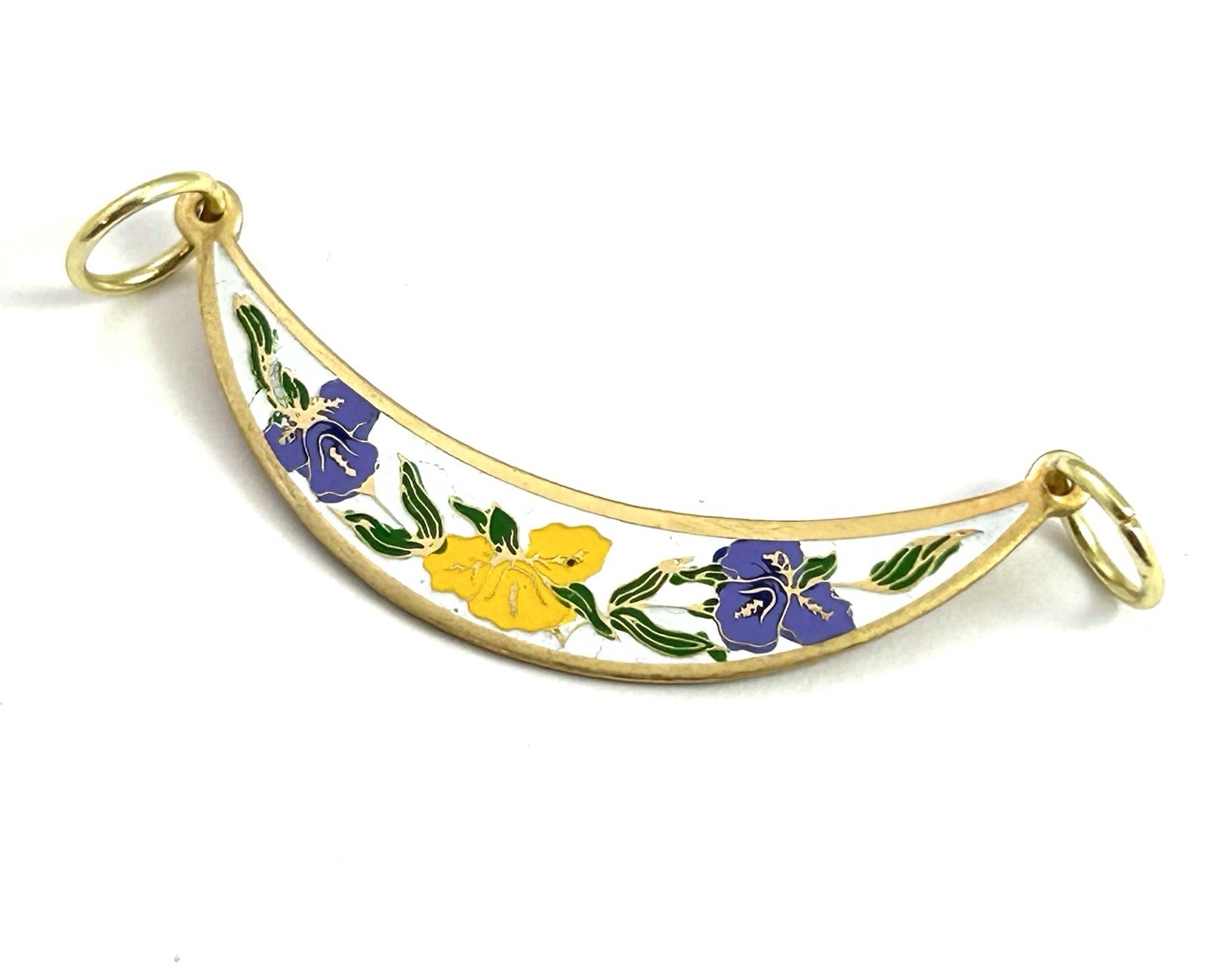 Vintage Pendant Enamel Flower Crescent Moon Jewelry Gold Plated Double Loop