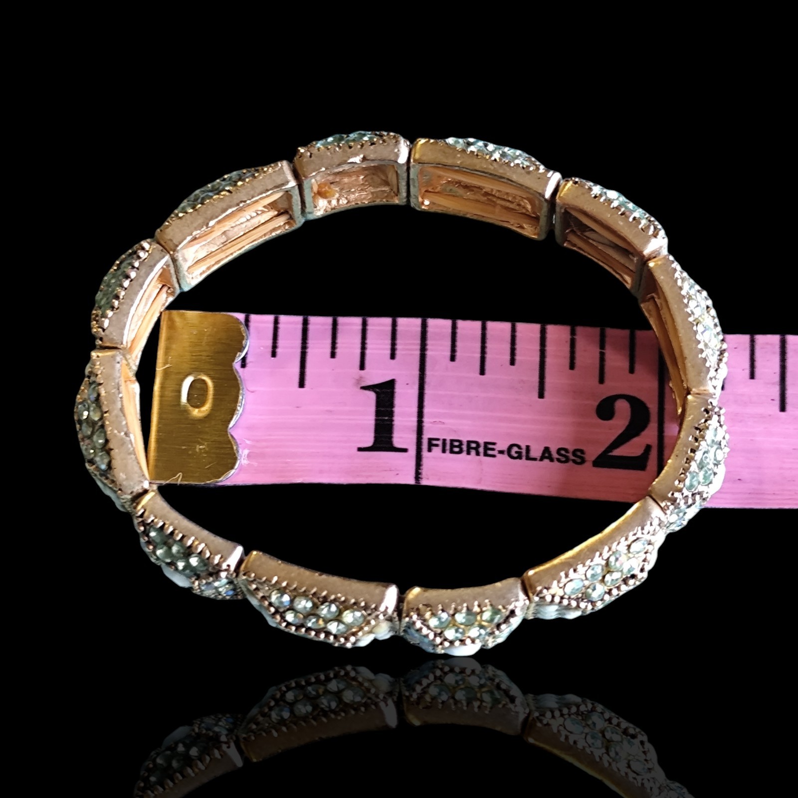 Vintage Mint Green Opaline Glass Rhinestone Block Stretch Bracelet 7.5in