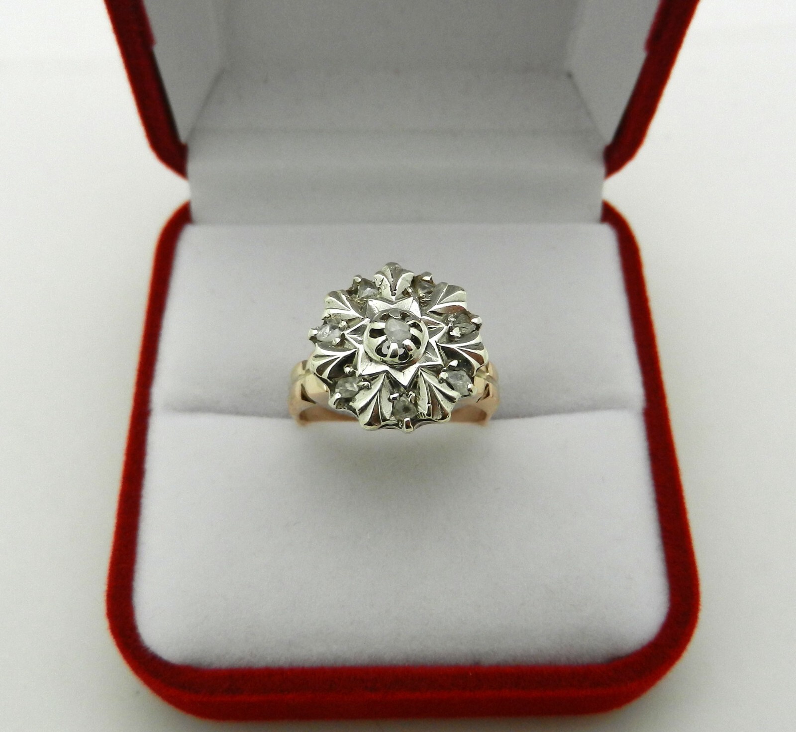 Antique Silver and 9kt Pink Gold and Rose Cut Diamond Ring size 7