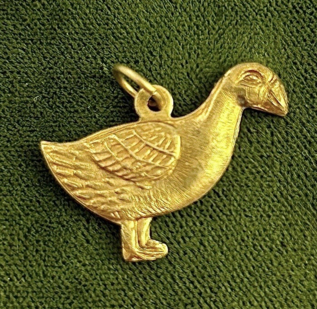 Vintage Brass Charm Duck Goose Pendant Etched Jewelry lucky ducky Charm Gift
